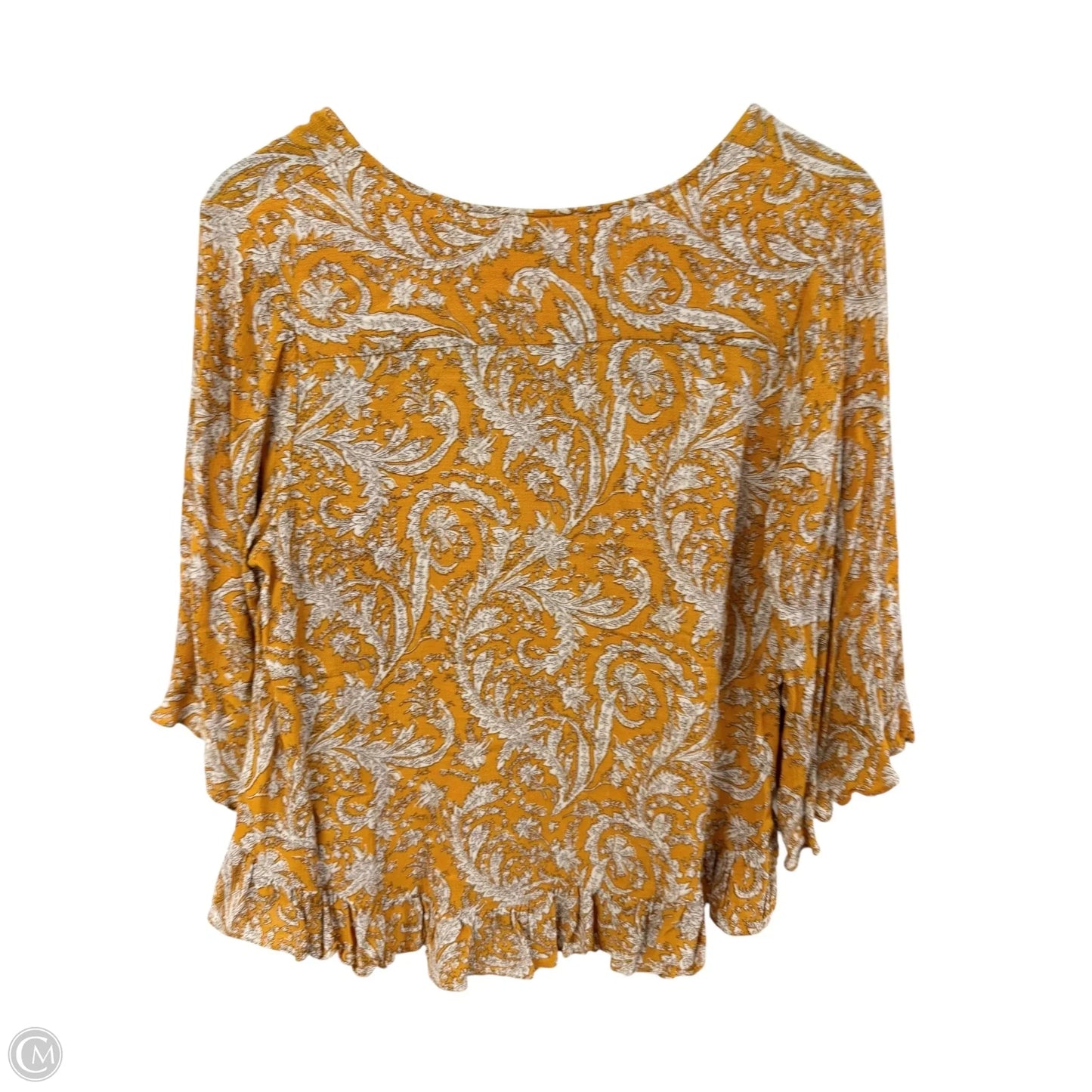 Top Short Sleeve By Cynthia Rowley In White & Yellow, Size: M