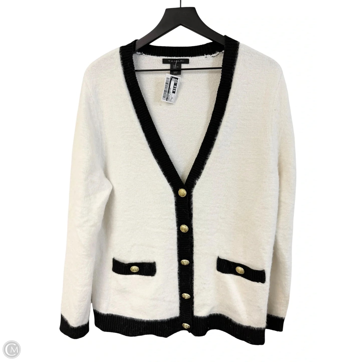 Sweater Cardigan By T Tahari In Black & White, Size: Xl