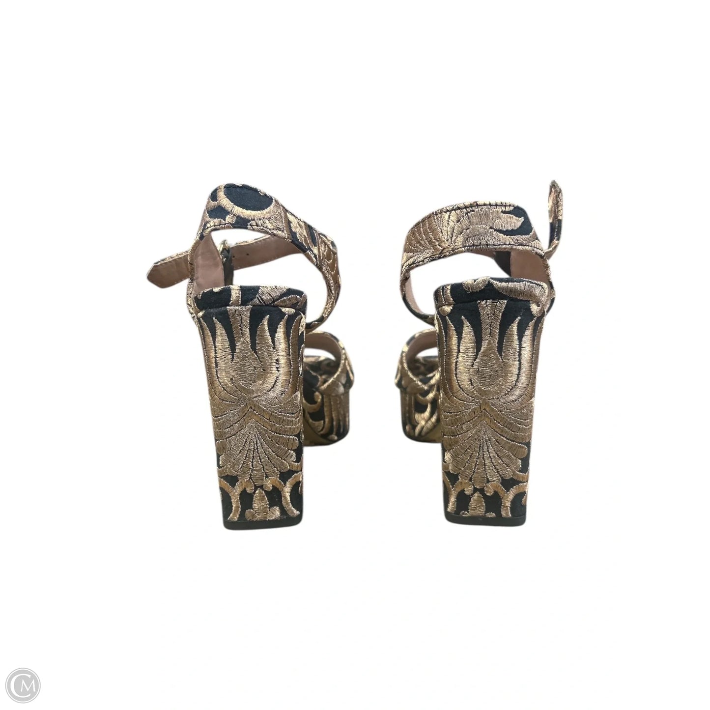 Sandals Designer By Tory Burch In Black & Gold, Size: 5.5