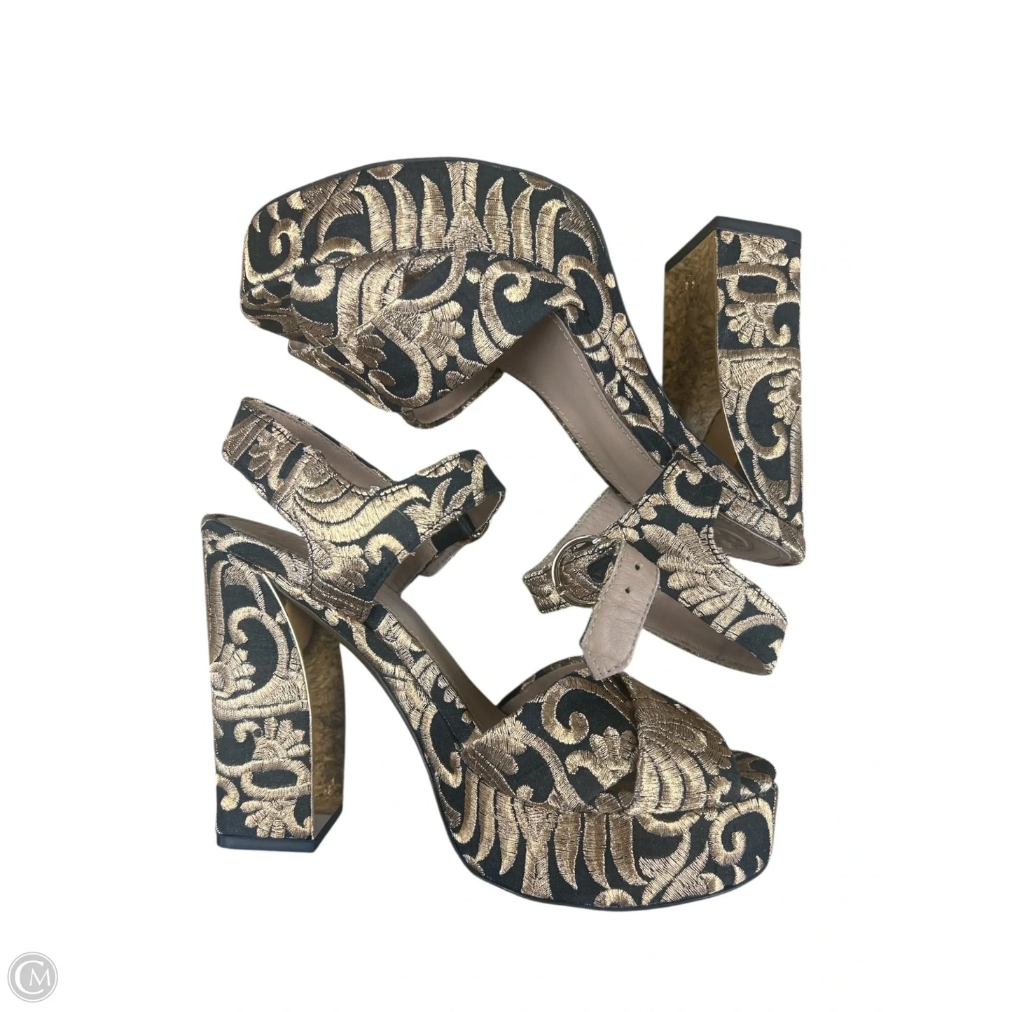 Sandals Designer By Tory Burch In Black & Gold, Size: 5.5