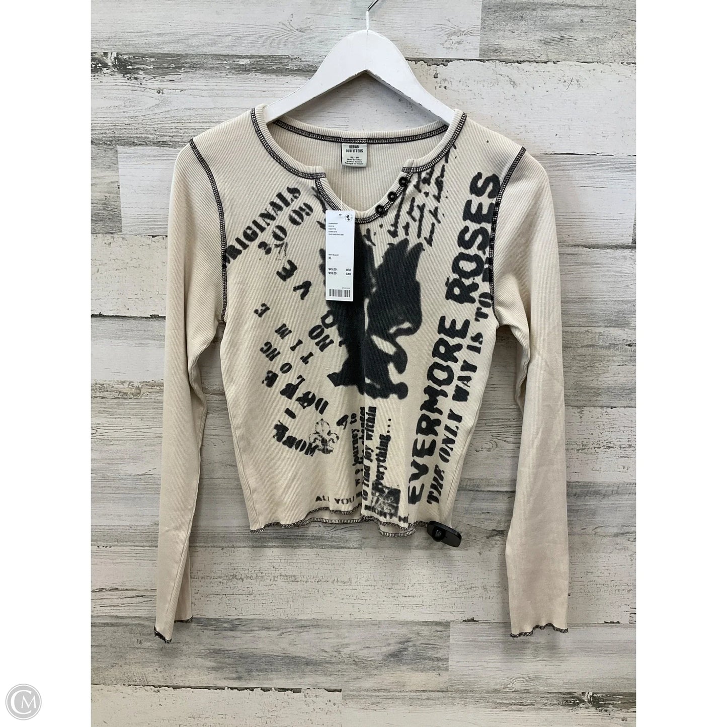 Top Long Sleeve By Urban Outfitters In Cream, Size: L