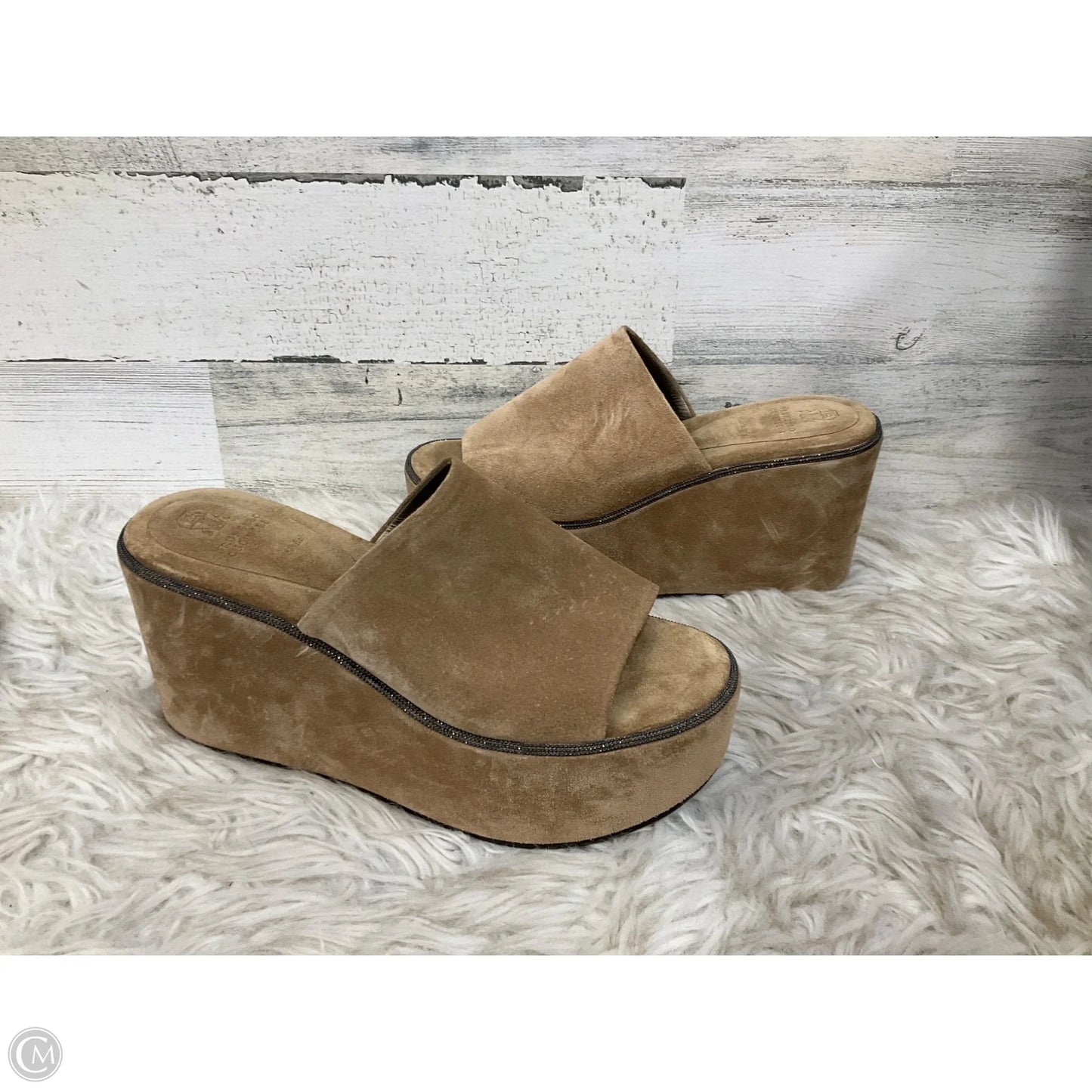 Sandals Heels Wedge By Brunello Cucinelli In Tan, Size: 8.5
