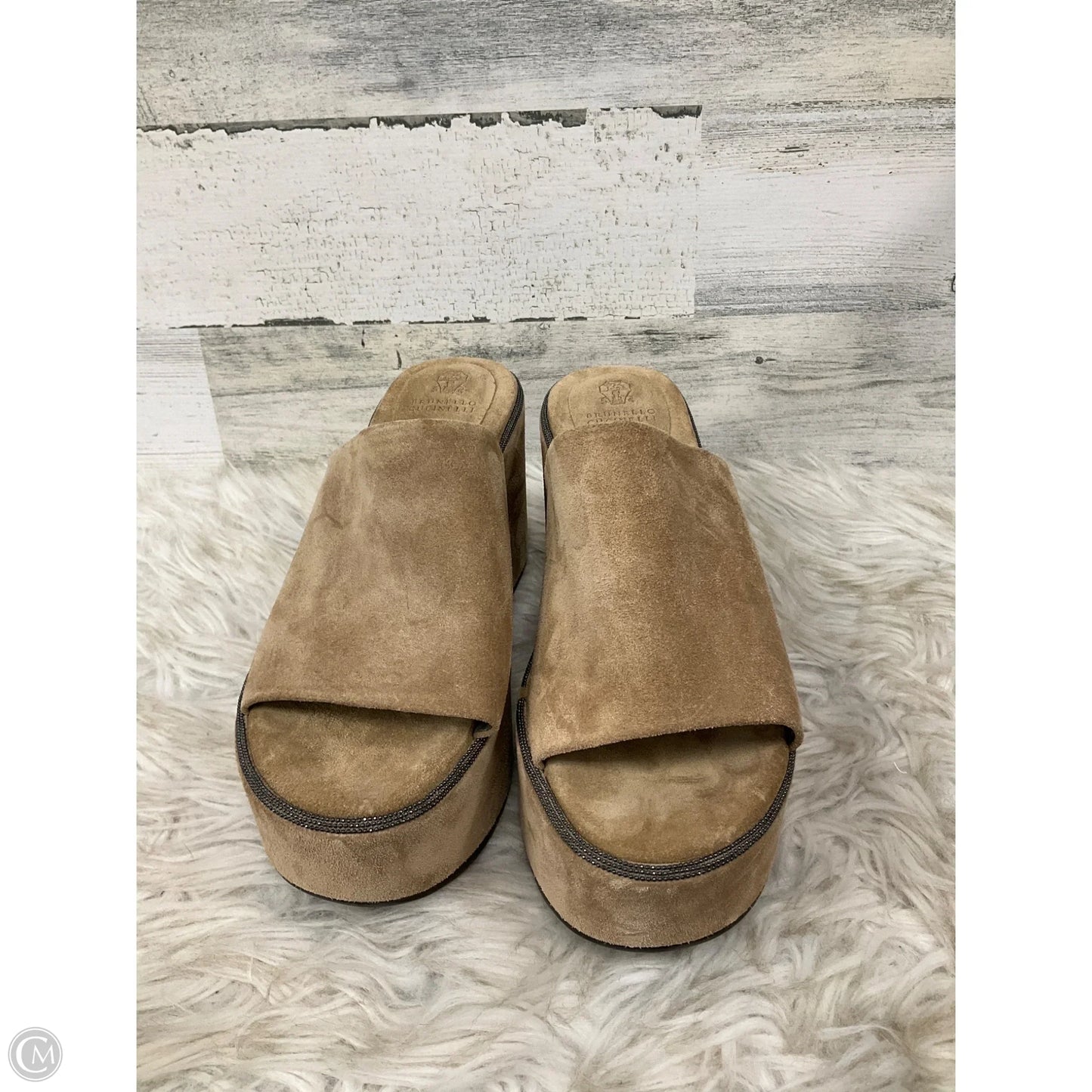 Sandals Heels Wedge By Brunello Cucinelli In Tan, Size: 8.5