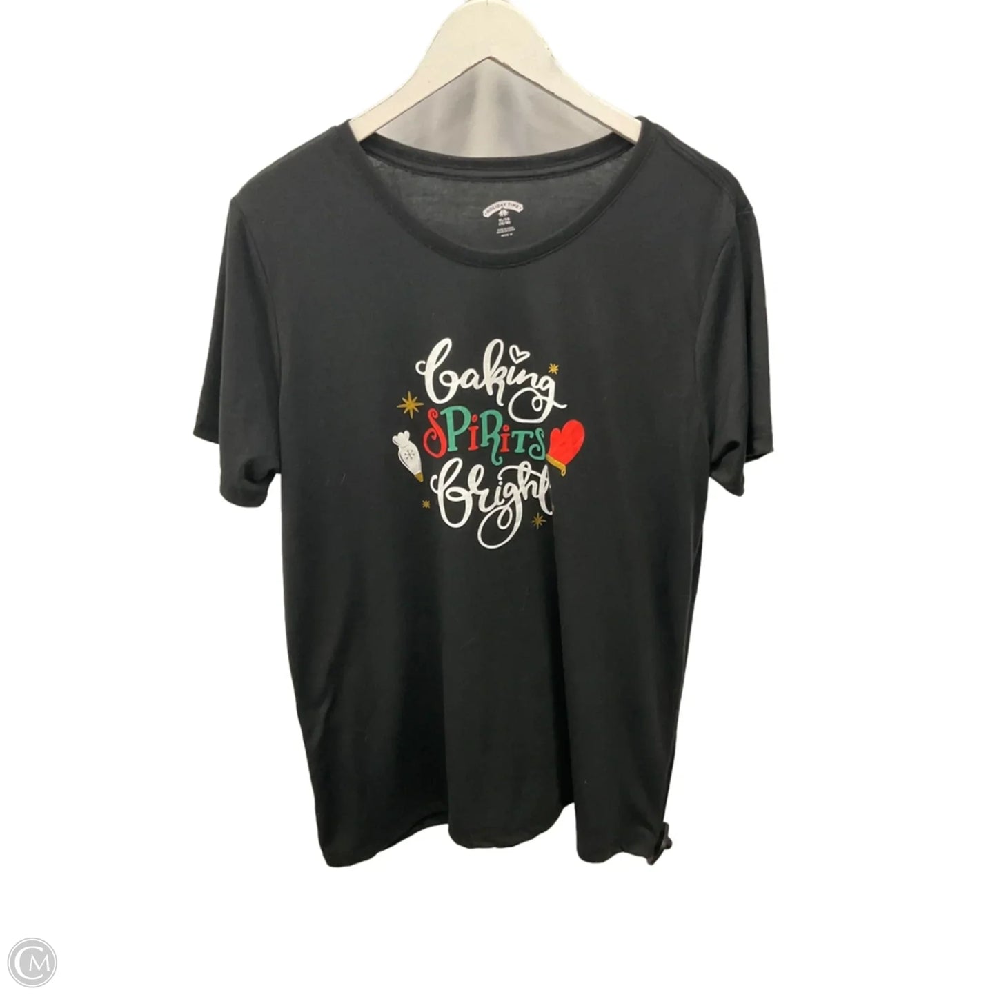 Top Short Sleeve By Holiday Time In Black, Size: Xl