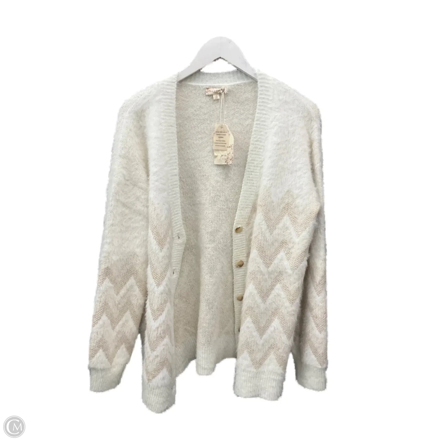 Sweater Cardigan By Hem & Thread In Cream, Size: L