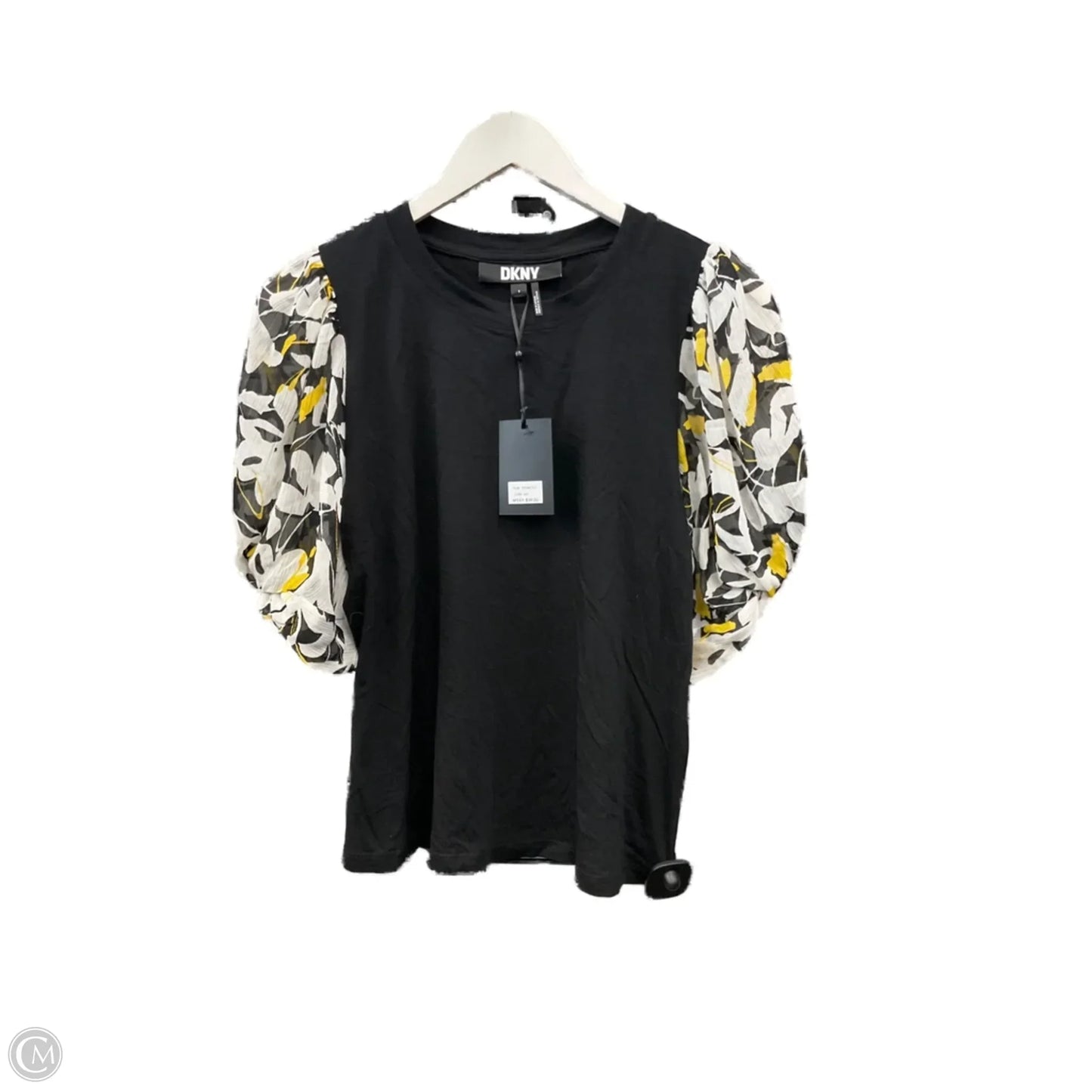 Top Short Sleeve By Dkny In Black & Yellow, Size: S