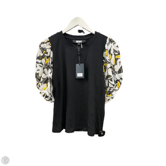 Top Short Sleeve By Dkny In Black & Yellow, Size: S