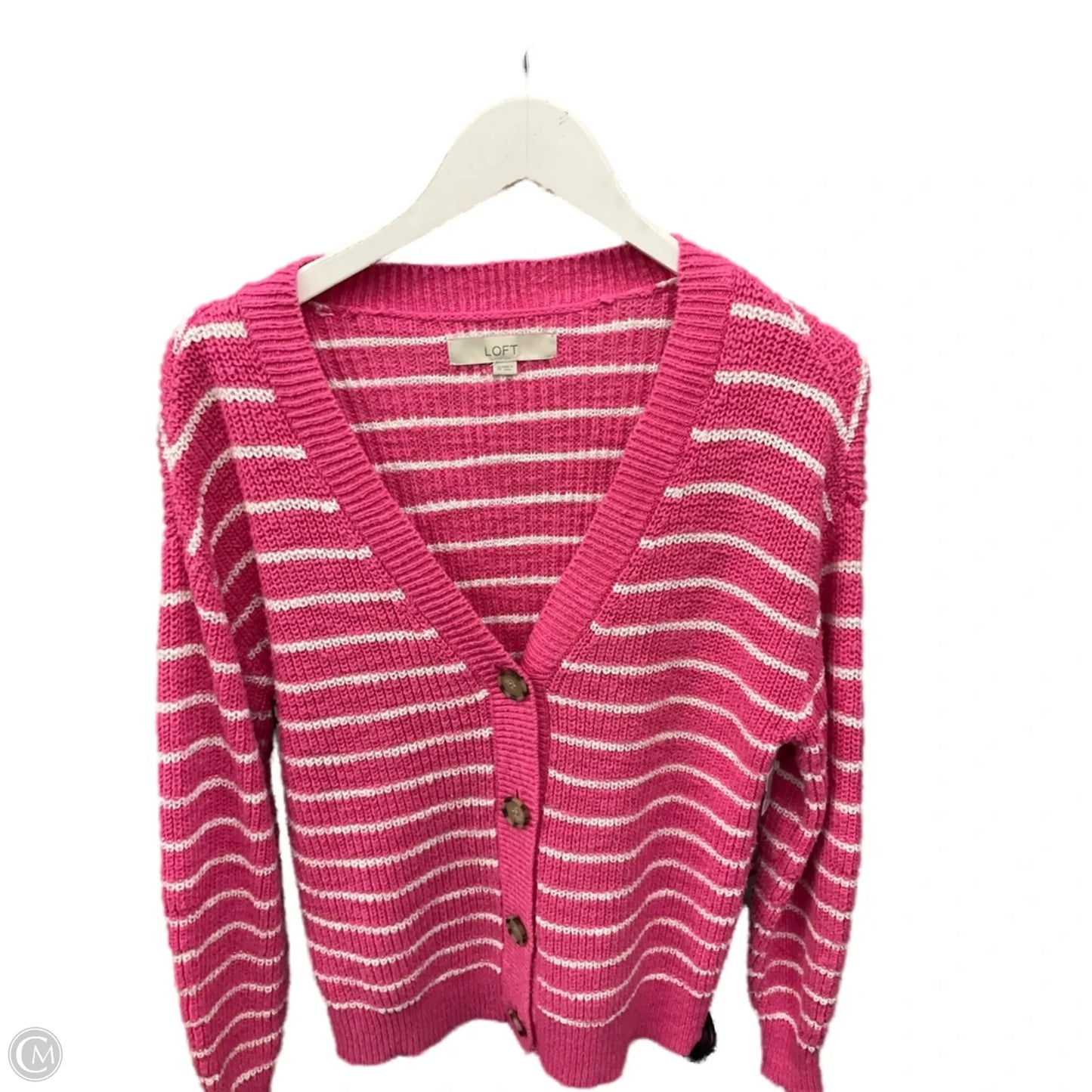 Sweater Cardigan By Loft In Pink & White, Size: Xs