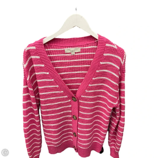 Sweater Cardigan By Loft In Pink & White, Size: Xs