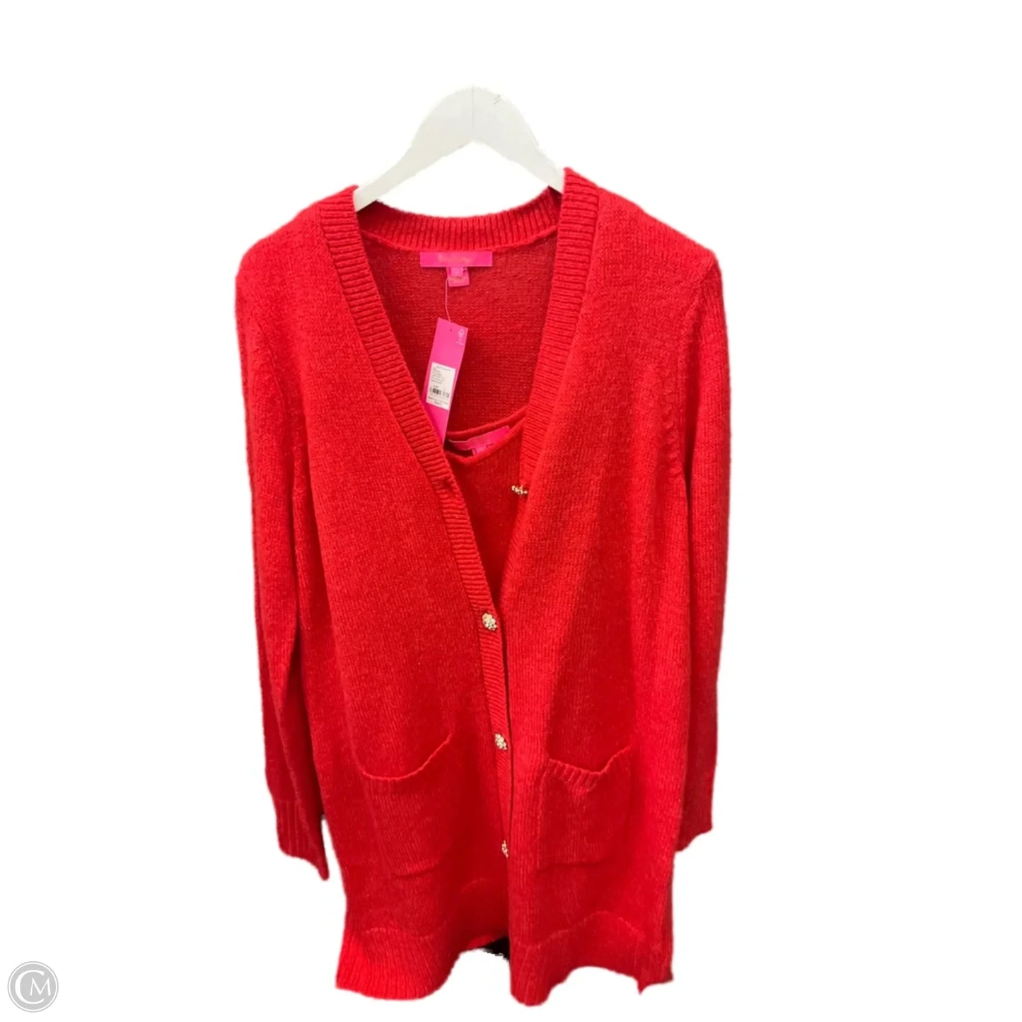 Sweater Cardigan Designer By Lilly Pulitzer In Red, Size: L