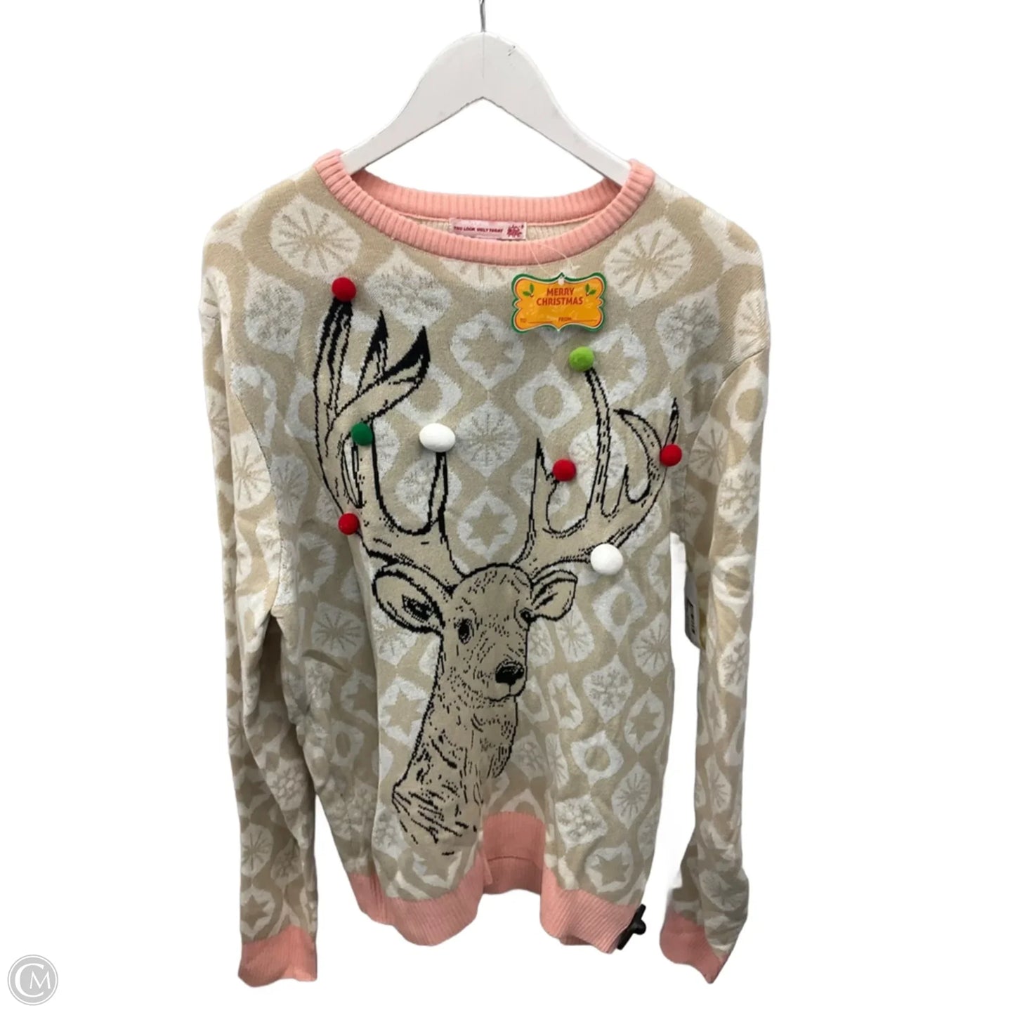 Sweater By Clothes Mentor In Tan & White, Size: L