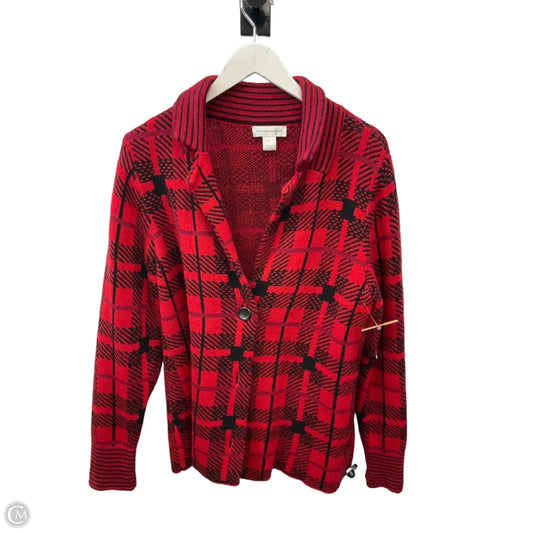 Sweater Cardigan By Christopher And Banks In Black & Red, Size: L