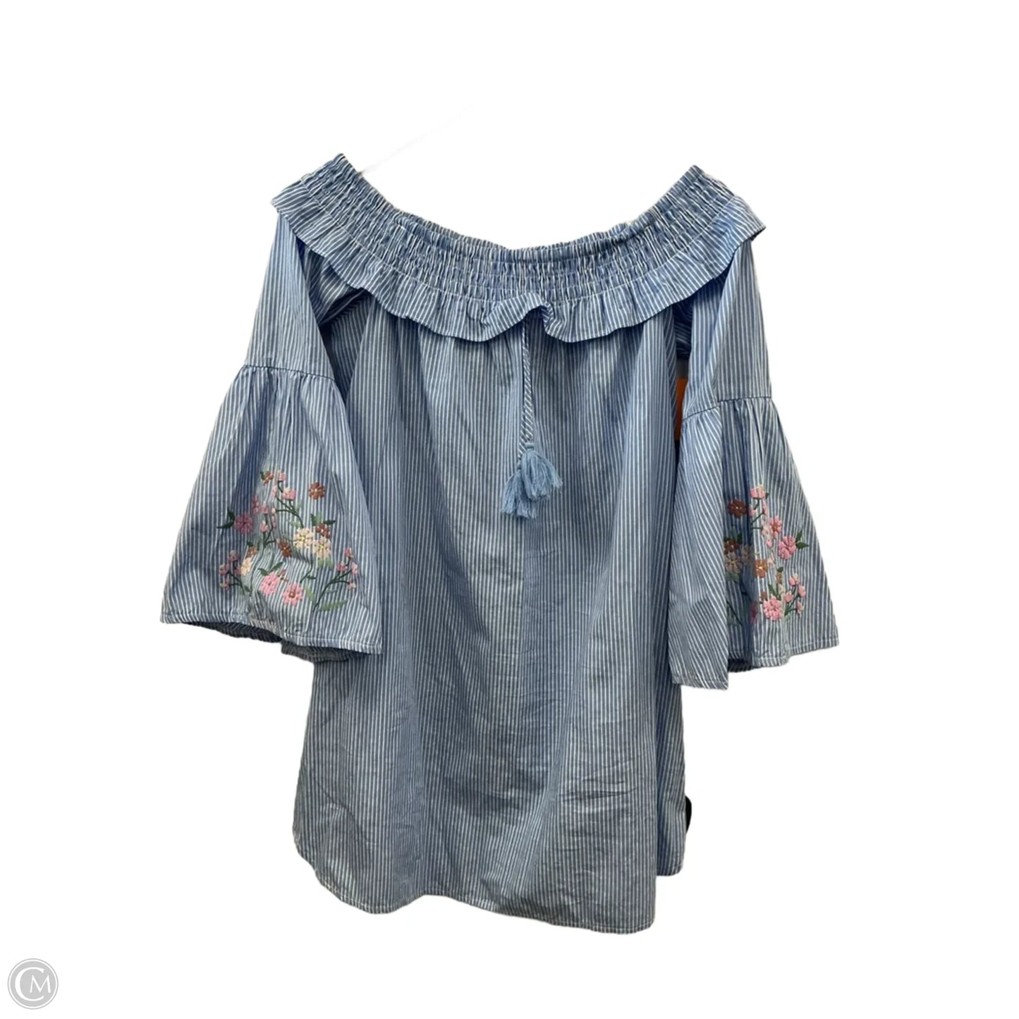 Top 3/4 Sleeve By Sequin Hearts In Blue & White, Size: S