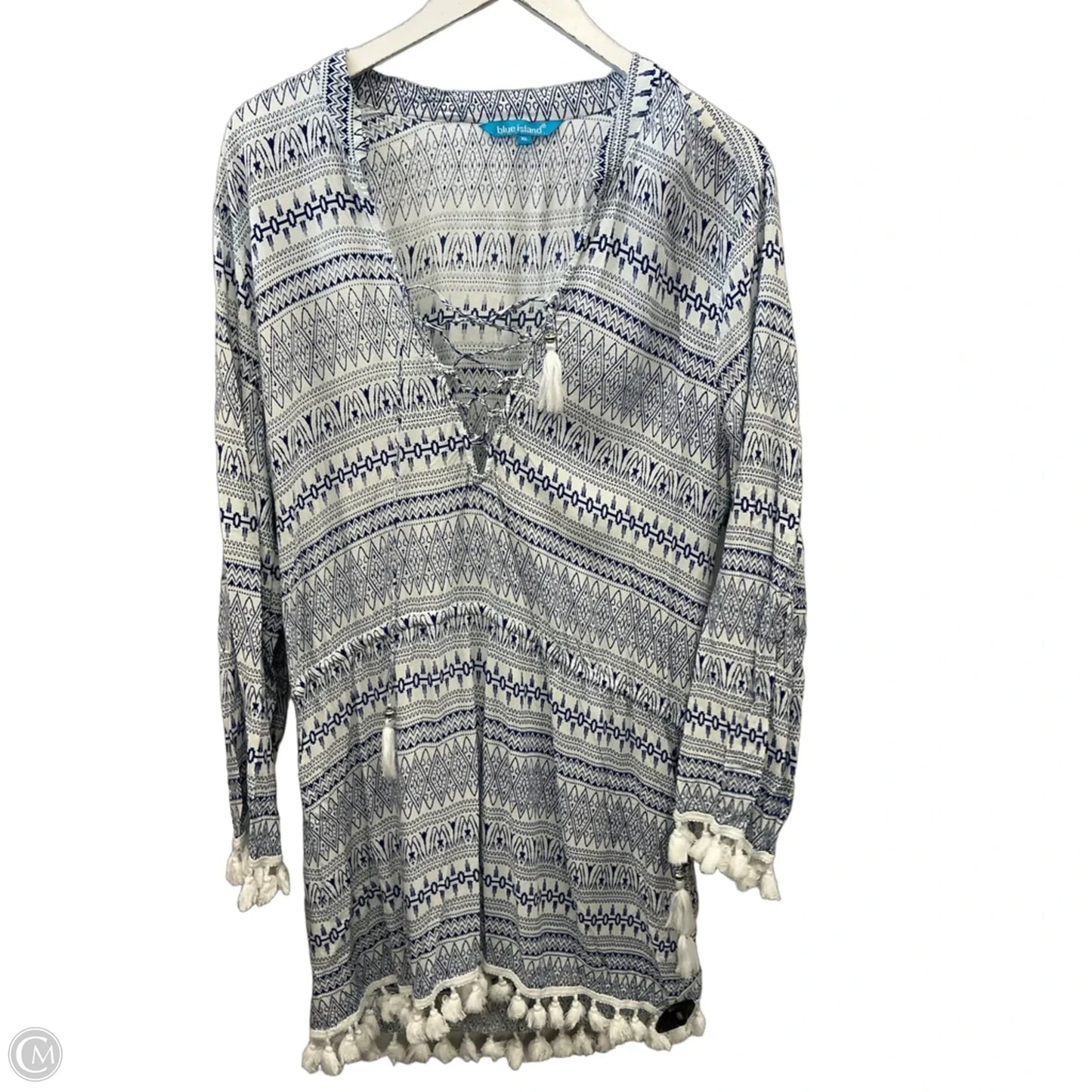 Swimwear Cover-up By Blue Island In Blue & White, Size: Xl