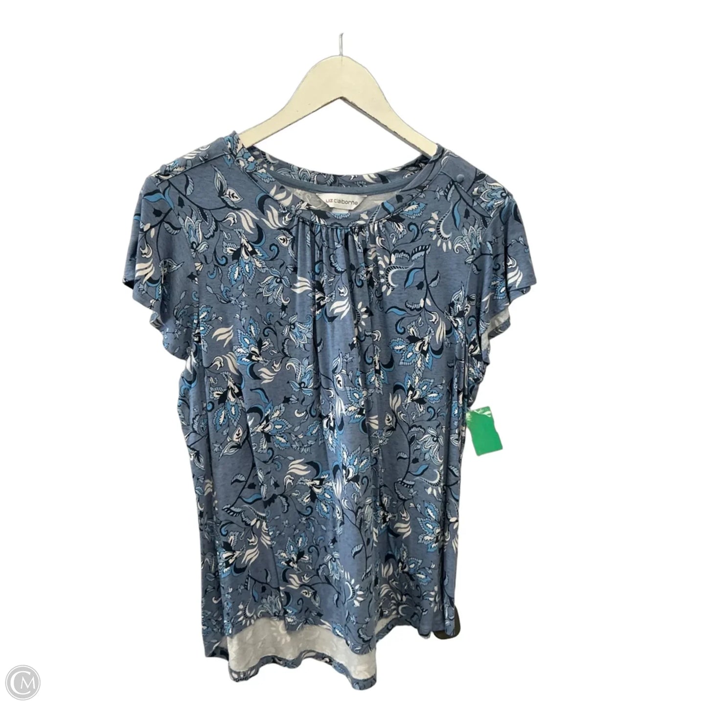Top Short Sleeve By Liz Claiborne In Blue & White, Size: L