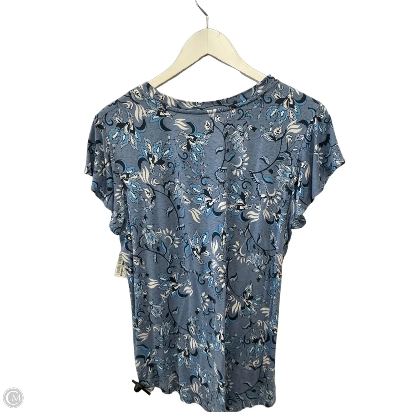 Top Short Sleeve By Liz Claiborne In Blue & White, Size: L