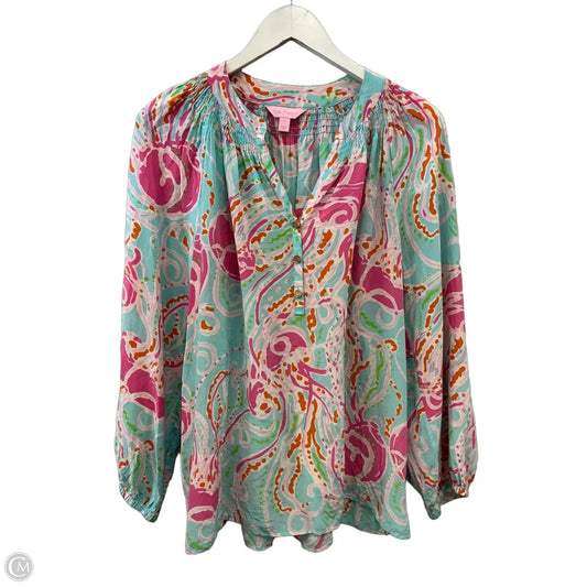 Top Long Sleeve Designer By Lilly Pulitzer In Blue & Pink, Size: L