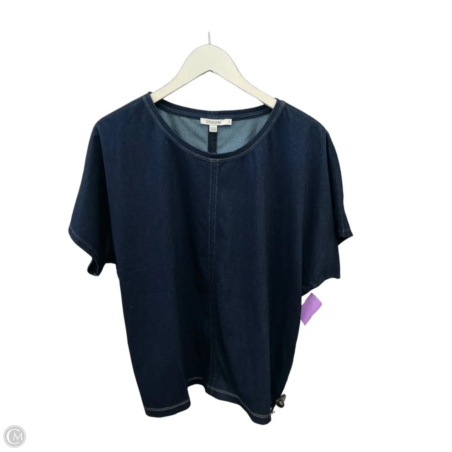 Top Short Sleeve By Chicos In Blue Denim, Size: L