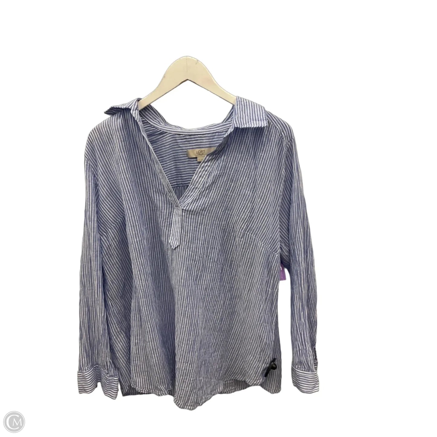 Top Long Sleeve By Loft In Blue & White, Size: 1x
