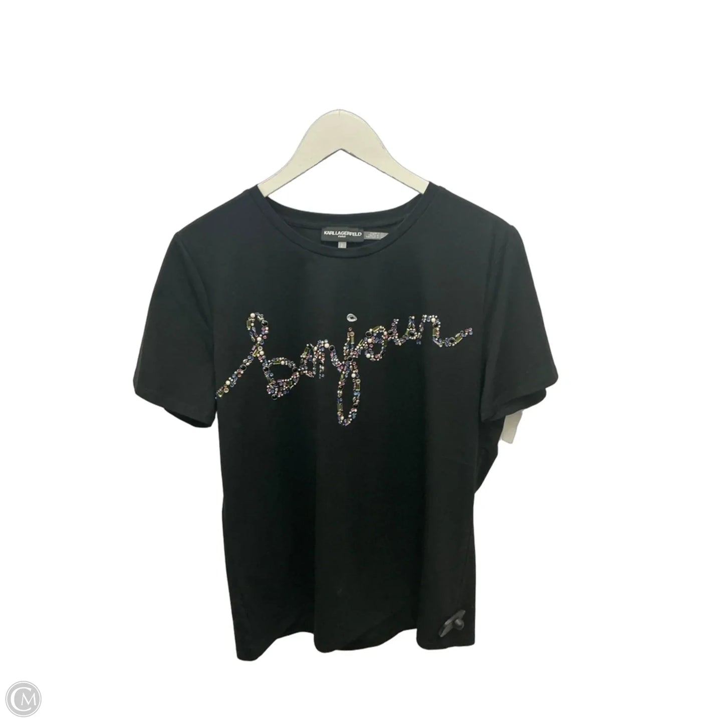 Top Short Sleeve Designer By Karl Lagerfeld In Black, Size: L