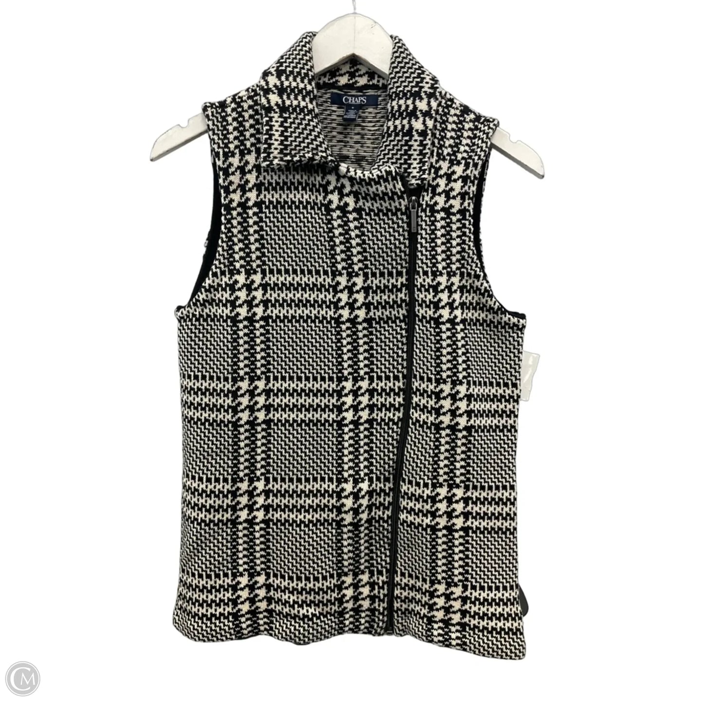 Vest Sweater By Chaps In Black & White, Size: M