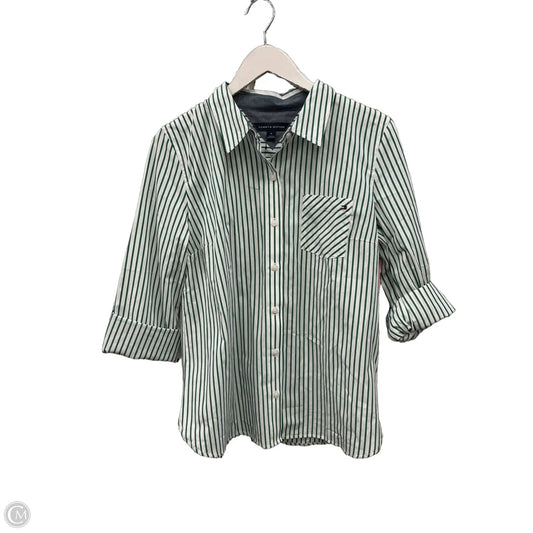 Top Short Sleeve By Tommy Hilfiger In Green & White, Size: M