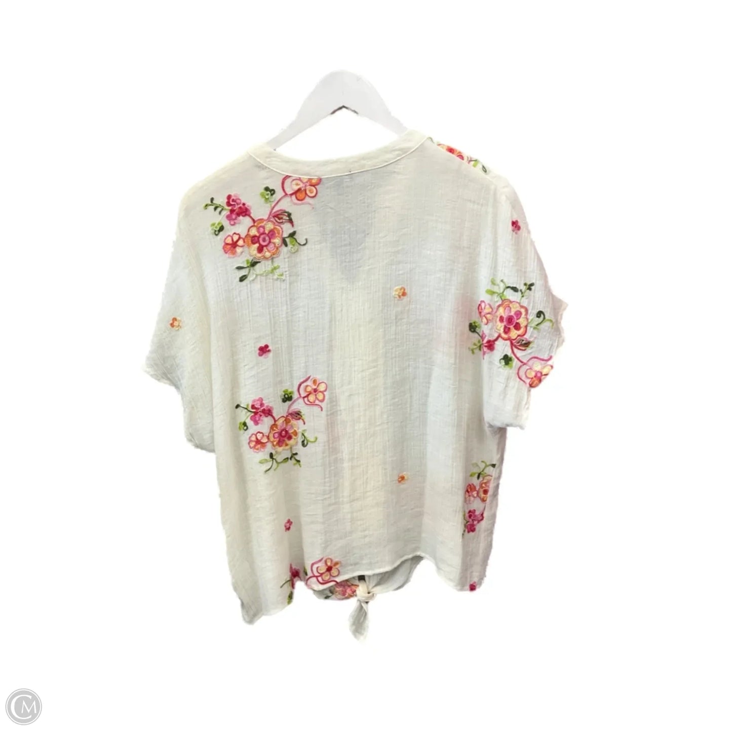 Top Short Sleeve By Auw In Cream & Pink, Size: Xl