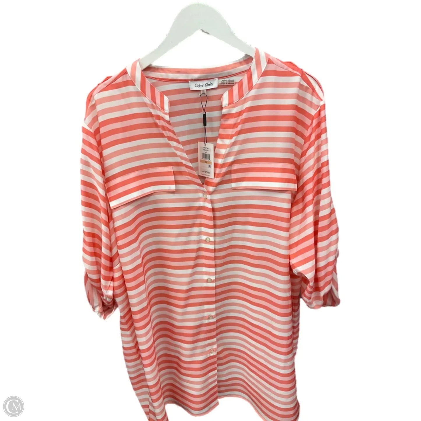 Top Long Sleeve By Calvin Klein In Coral, Size: 2x