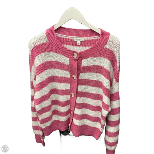 Sweater Cardigan By Clothes Mentor In Pink & White, Size: Xl