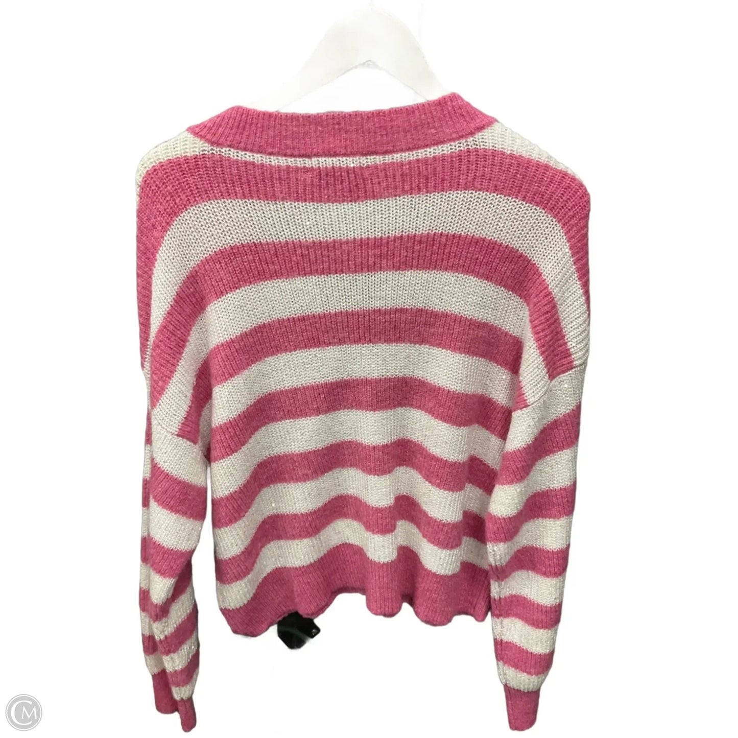 Sweater Cardigan By Clothes Mentor In Pink & White, Size: Xl