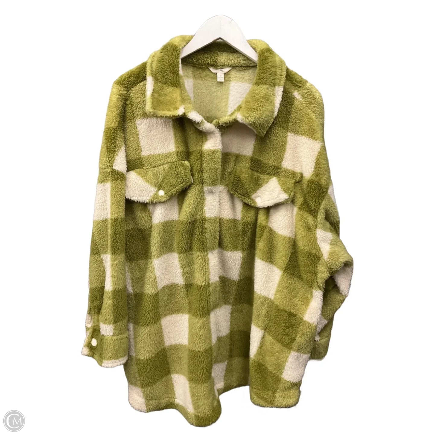 Jacket Faux Fur & Sherpa By Terra & Sky In Green & White, Size: 3x