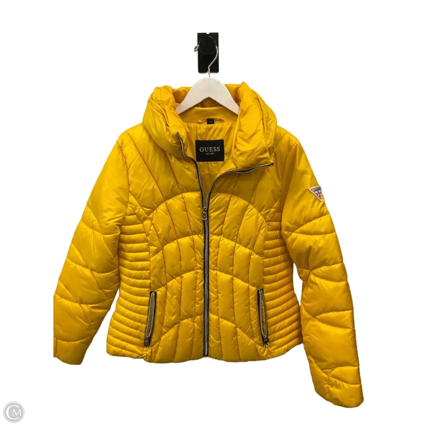 Jacket Puffer & Quilted By Guess In Yellow, Size: L