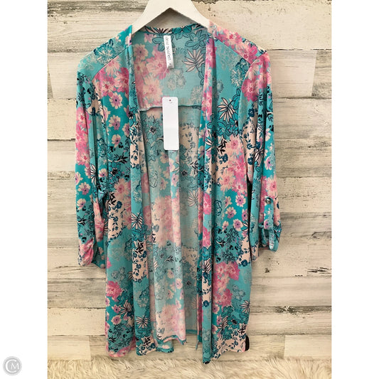 Cardigan By Clothes Mentor In Blue & Pink, Size: 3x