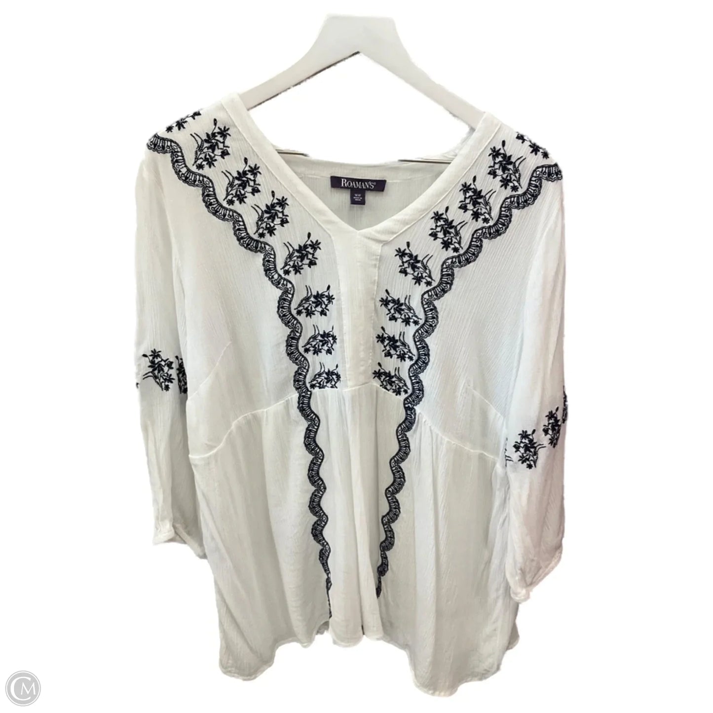 Top 3/4 Sleeve By Romans In White, Size: L