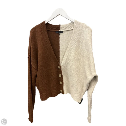 Sweater Cardigan By Love Tree In Brown & Tan, Size: L