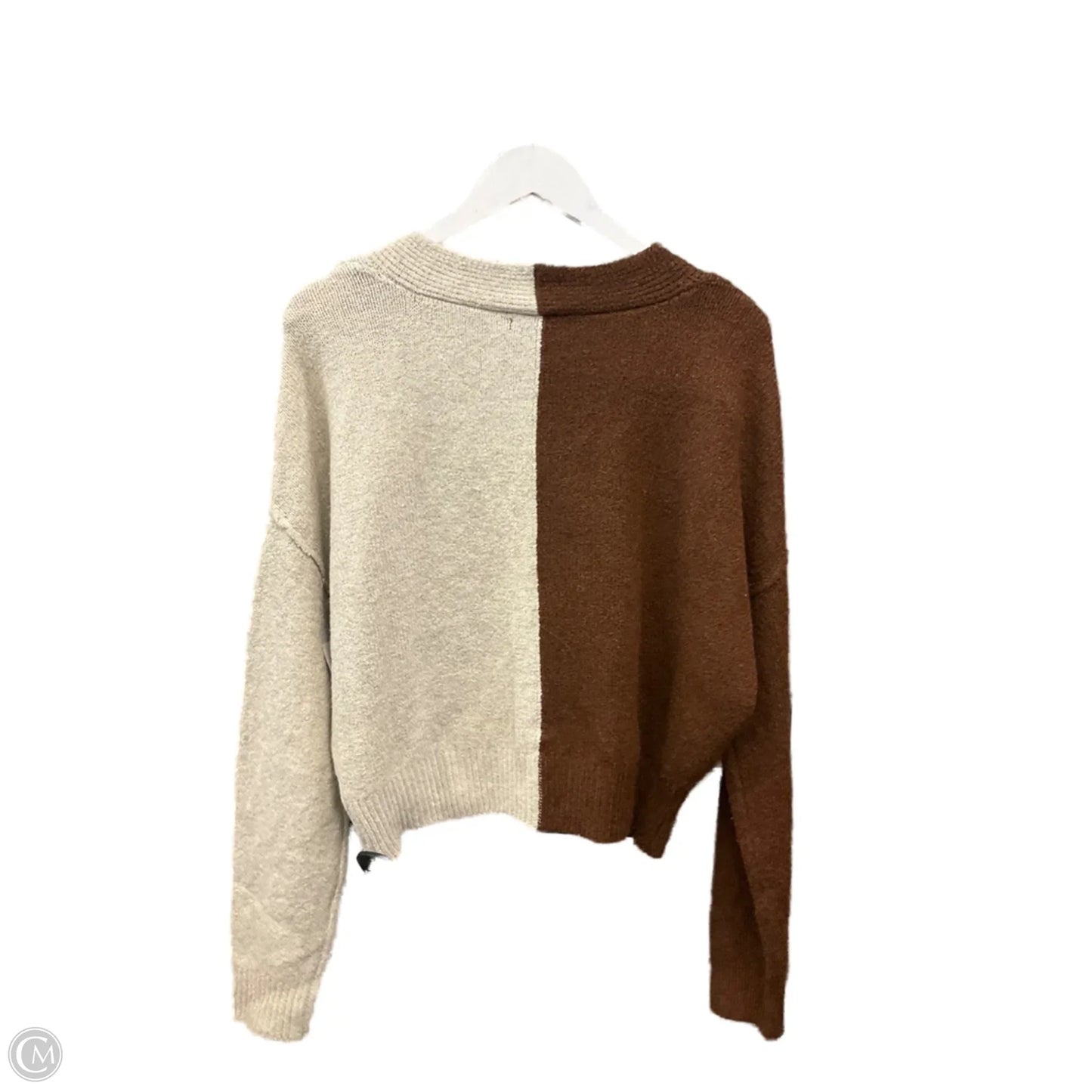 Sweater Cardigan By Love Tree In Brown & Tan, Size: L