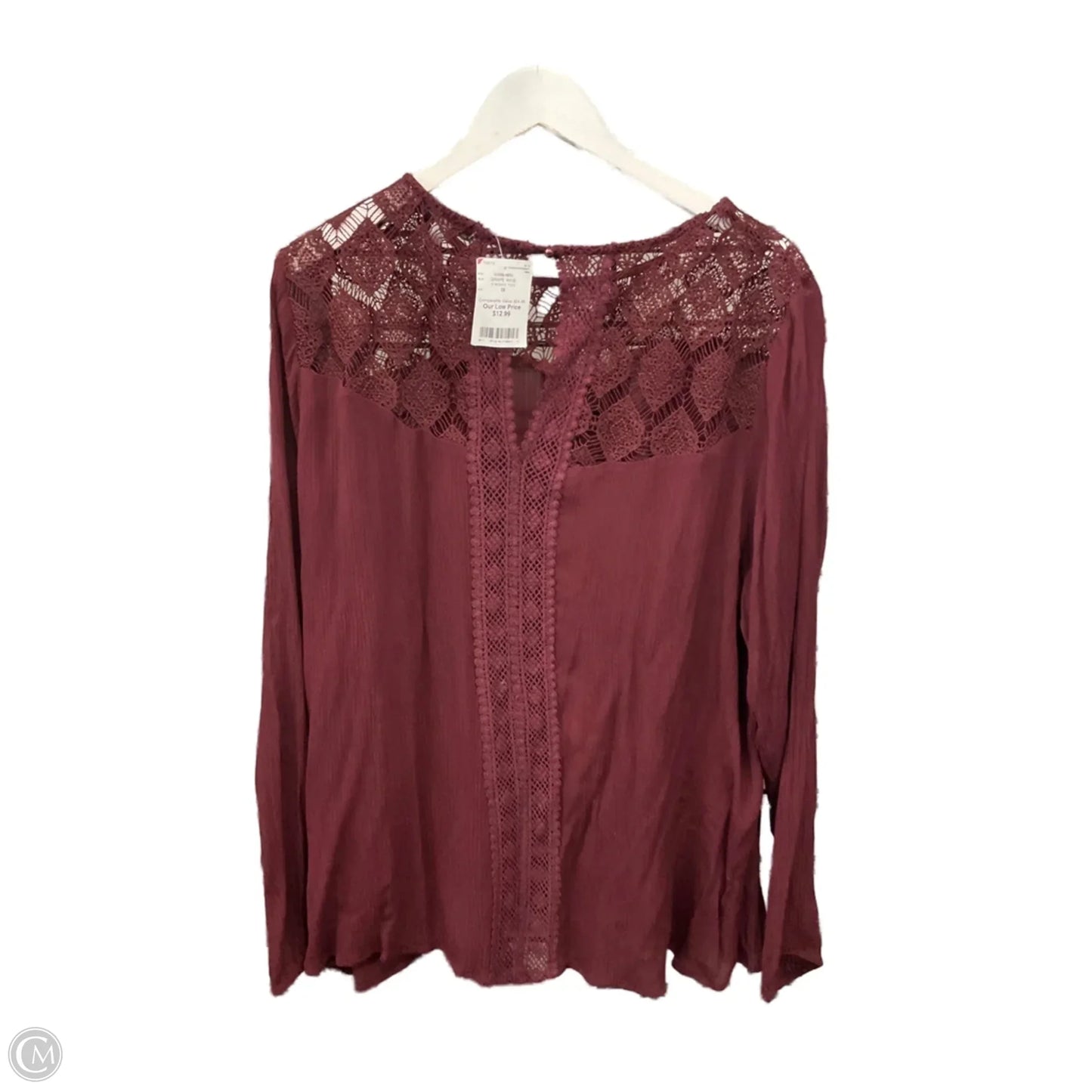 Top Long Sleeve By Fever In Maroon, Size: 2x