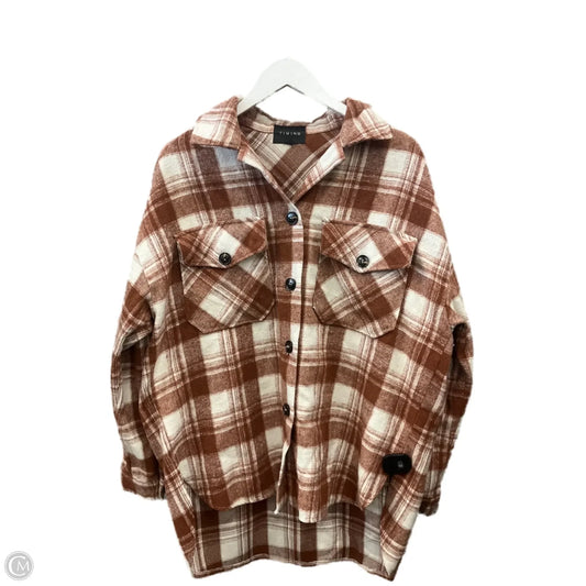 Jacket Shirt By Timing In Brown & Cream, Size: M