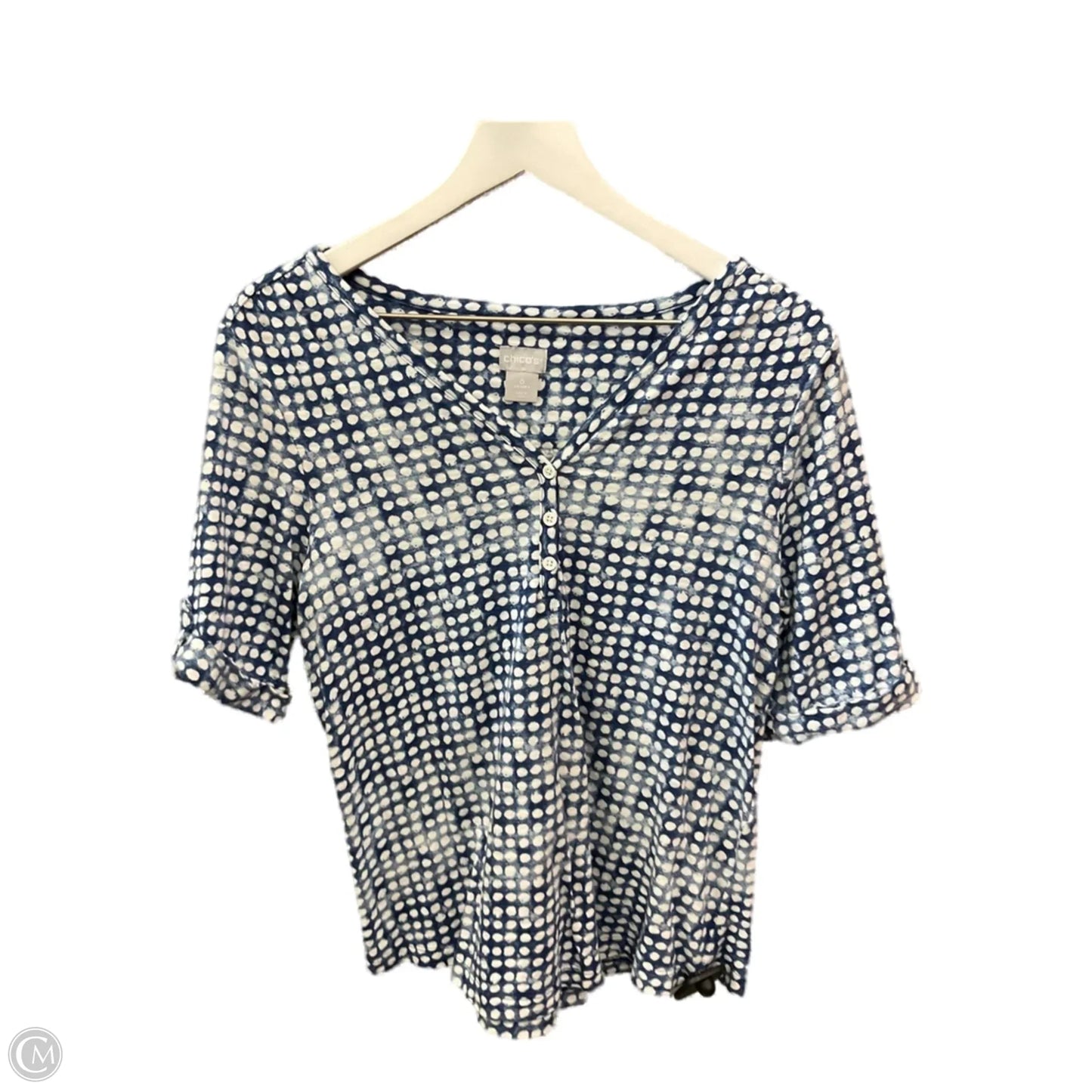 Top Short Sleeve By Chicos In Blue & White, Size: S
