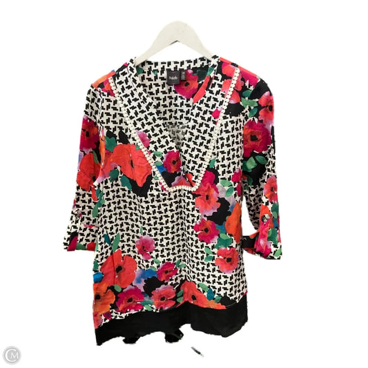 Top 3/4 Sleeve By Rafaella In Black & Pink, Size: L