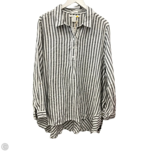 Tunic Long Sleeve By C And C In Grey & White, Size: 2x