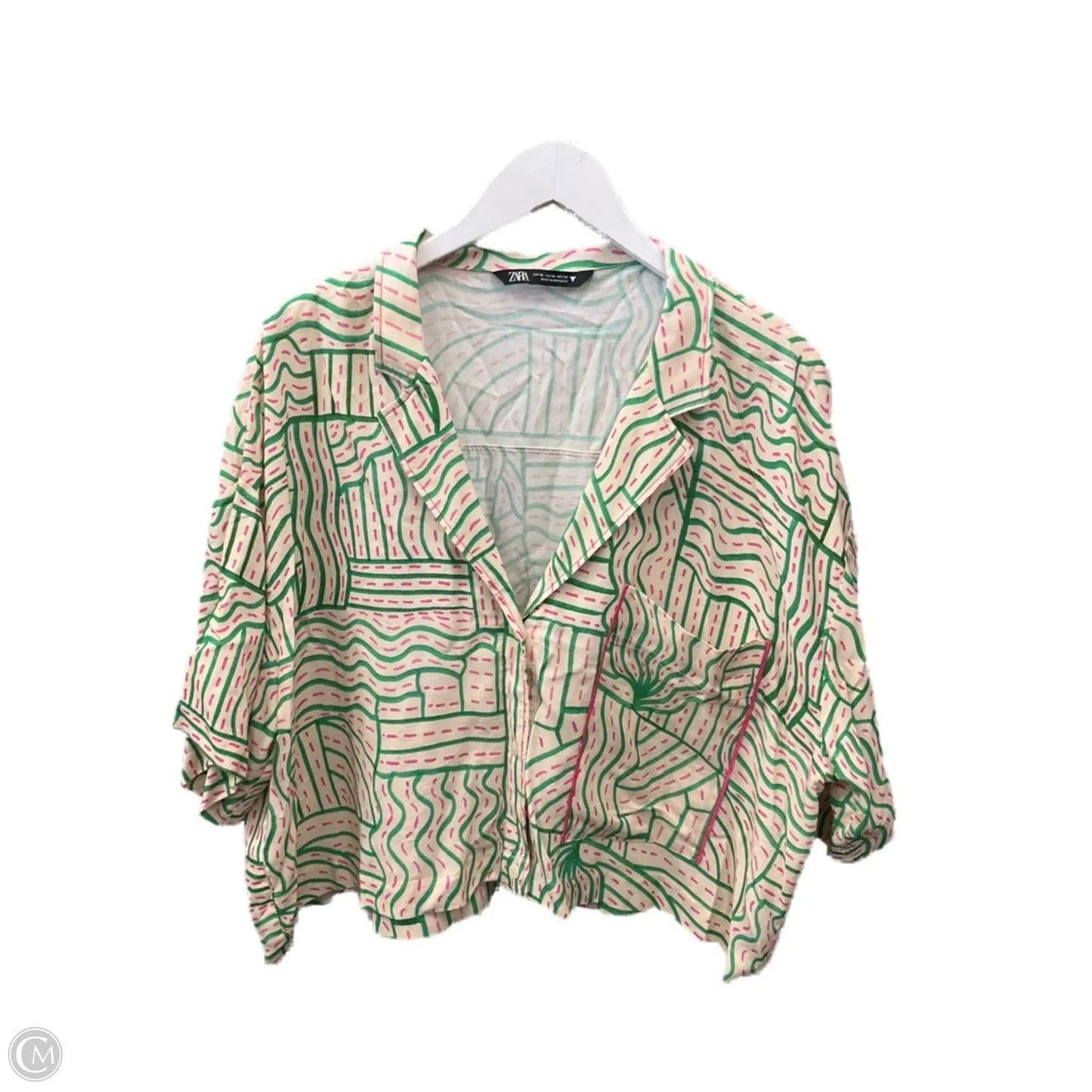 Top Short Sleeve By Zara In Green & Pink, Size: Xl