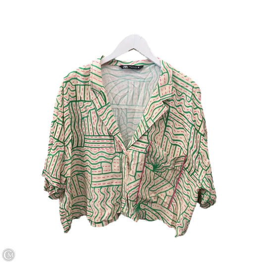 Top Short Sleeve By Zara In Green & Pink, Size: Xl