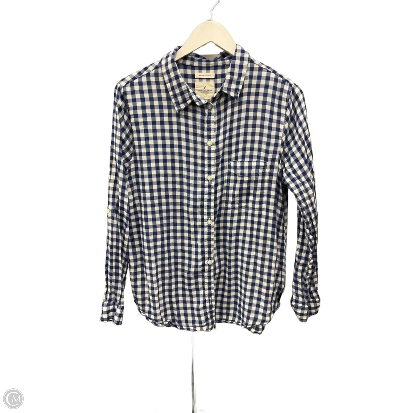 Top Long Sleeve By American Eagle In Blue & White, Size: L