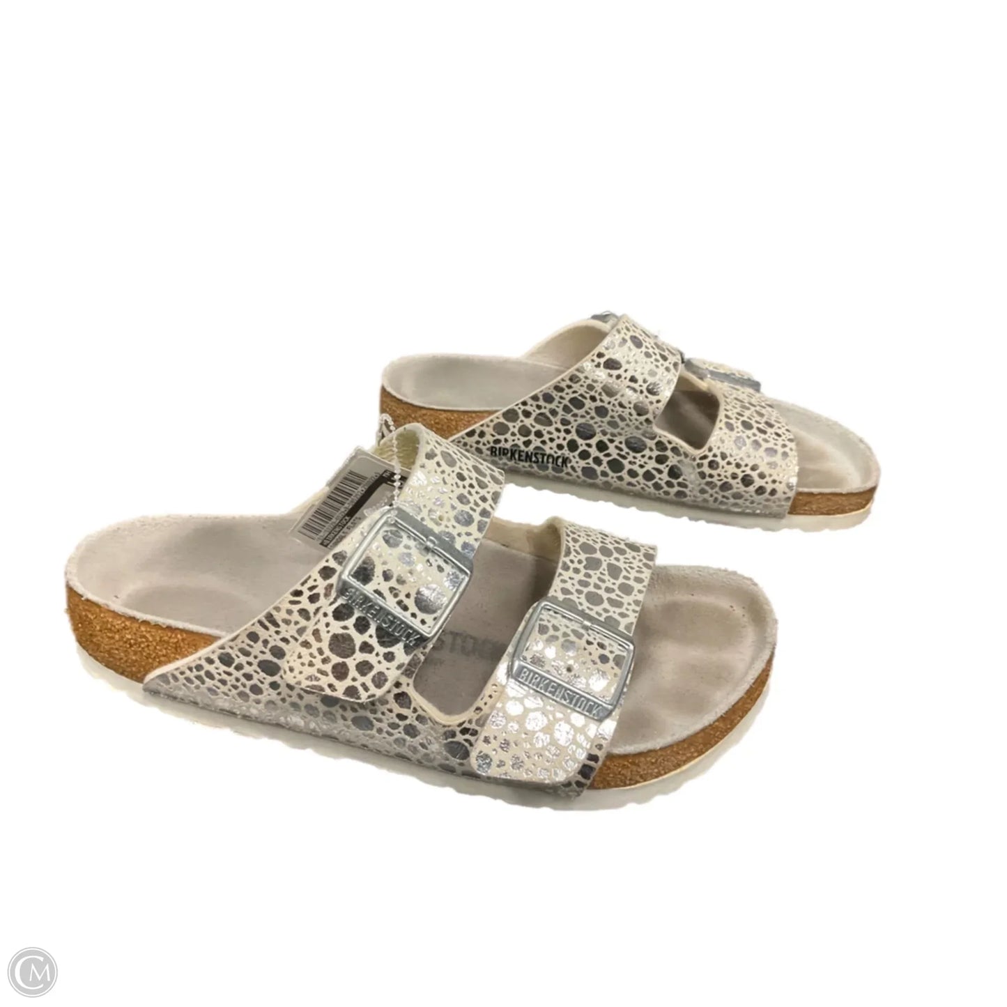 Sandals Flats By Birkenstock In Silver, Size: 7.5