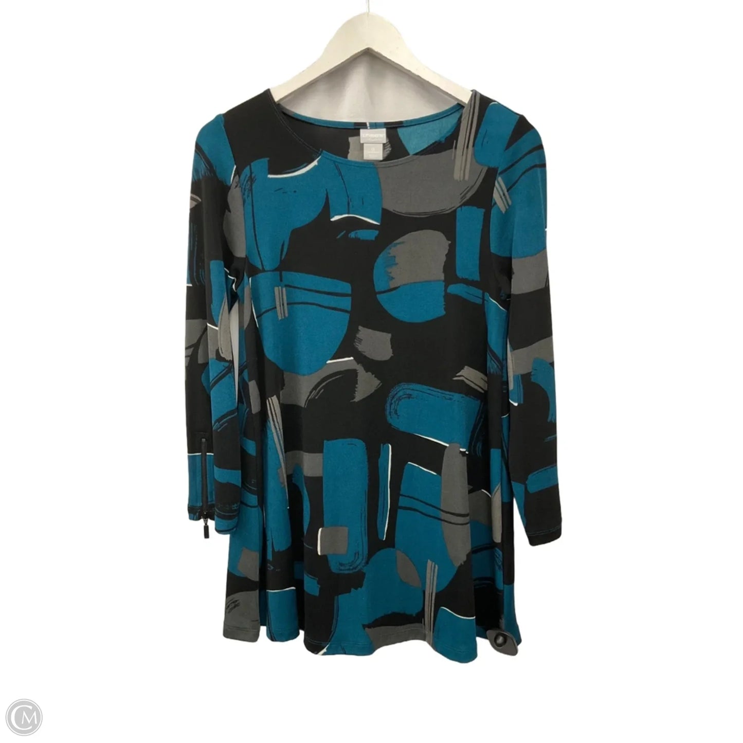 Tunic Long Sleeve By Chicos In Black & Green, Size: S