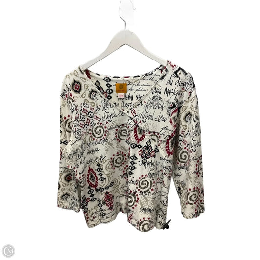 Top 3/4 Sleeve By Ruby Red Designer In Cream & Red, Size: Xl
