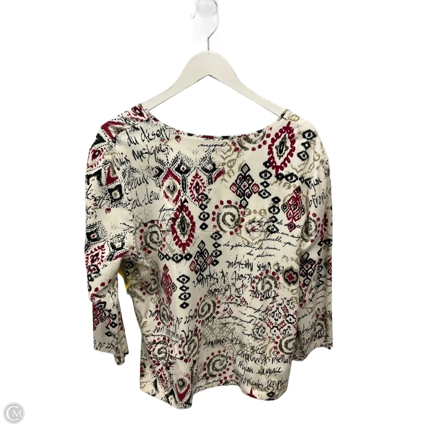 Top 3/4 Sleeve By Ruby Red Designer In Cream & Red, Size: Xl