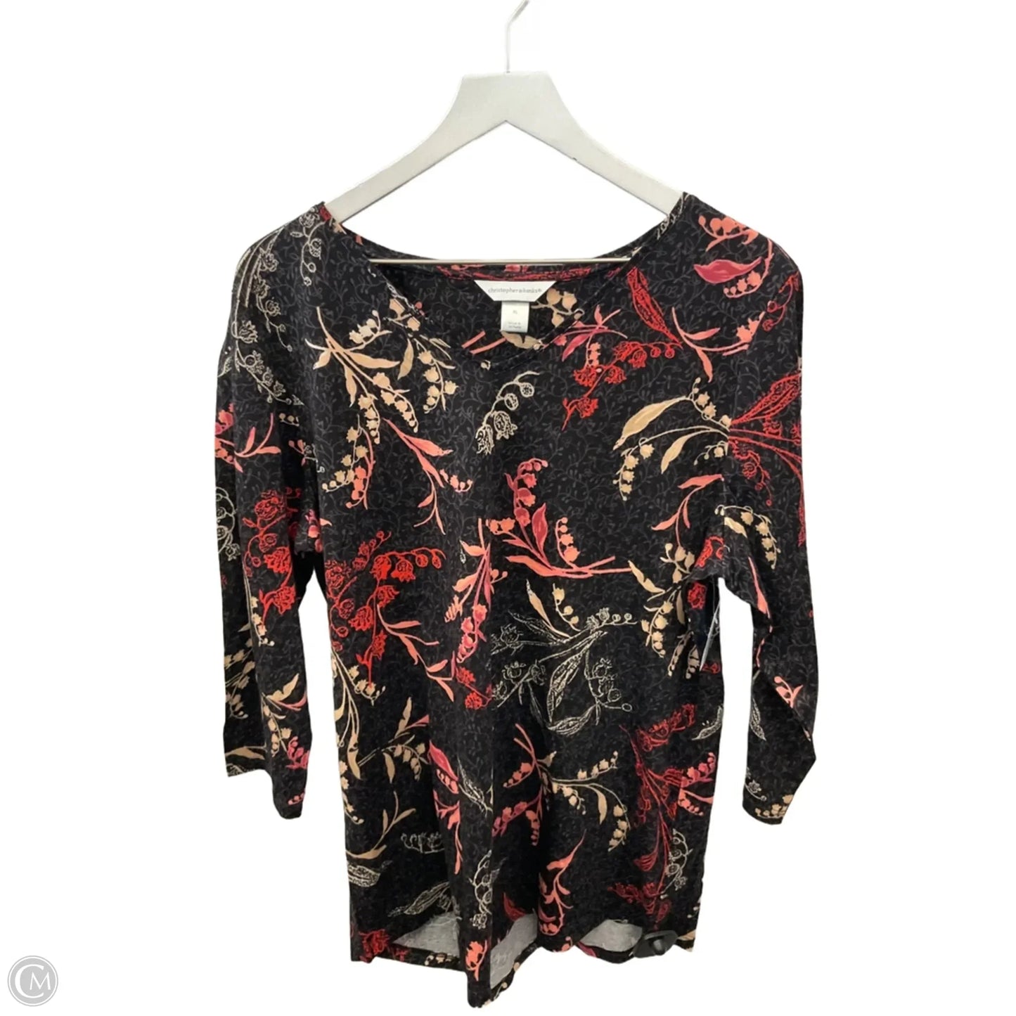 Top 3/4 Sleeve By Christopher And Banks In Black & Red, Size: Xl
