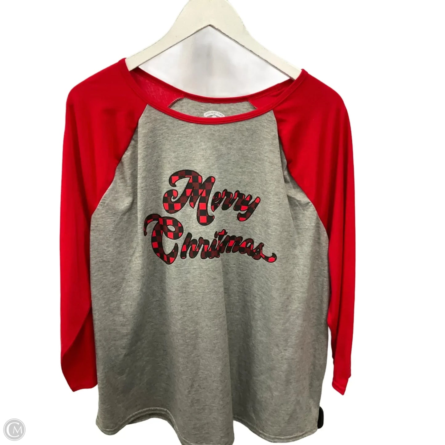 Top Long Sleeve By Cmf In Grey & Red, Size: 1x